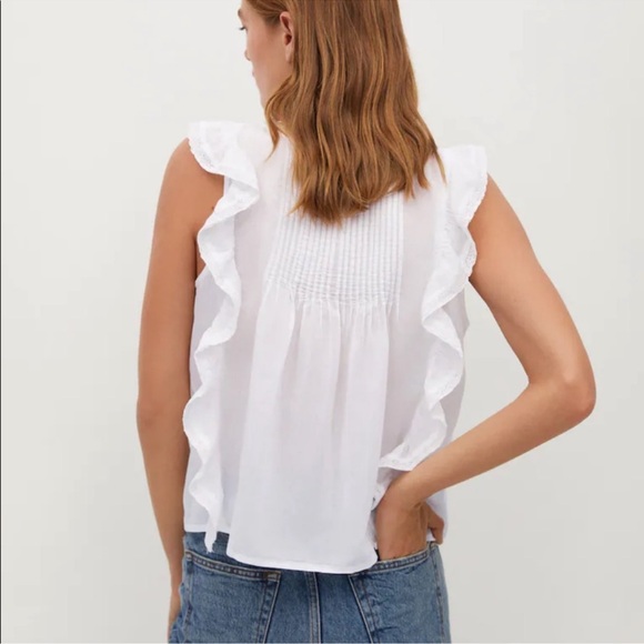 Mango White Ruffled Blouse Size 8 - Picture 3 of 7